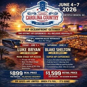 Carolina Country Music Festival VIP Oceanfront Getaway | Roundtrip Deluxe Motorcoach | June 4–7, 2026