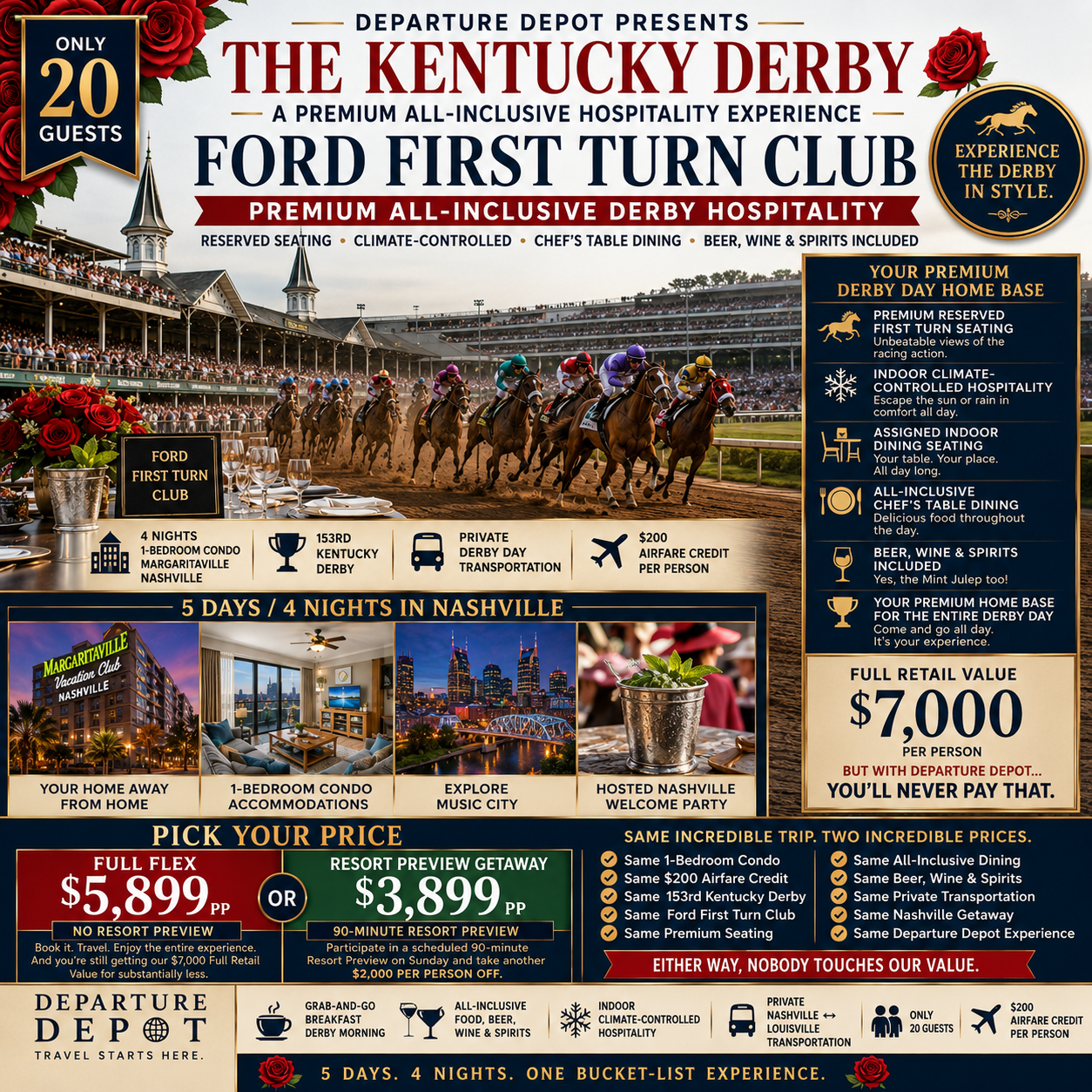 🌹 DEPARTURE DEPOT PRESENTS THE KENTUCKY DERBY + NASHVILLE PREMIUM ALL-INCLUSIVE DERBY HOSPITALITY GETAWAY APRIL 29 – MAY 3, 2027 5 DAYS / 4 NIGHTS